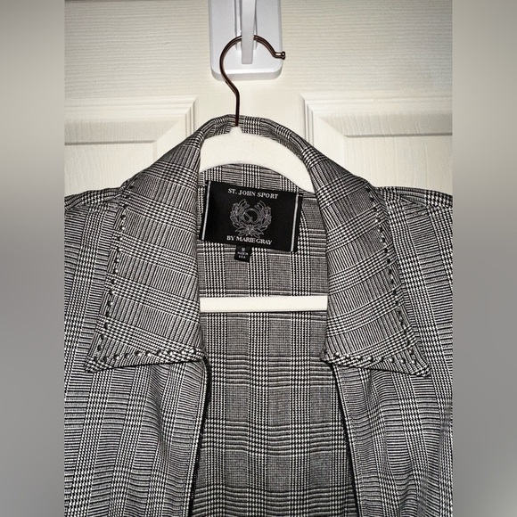 St. John Sport by Marie Gray black plaid studded collared blazer jacket M winter - Picture 5 of 11